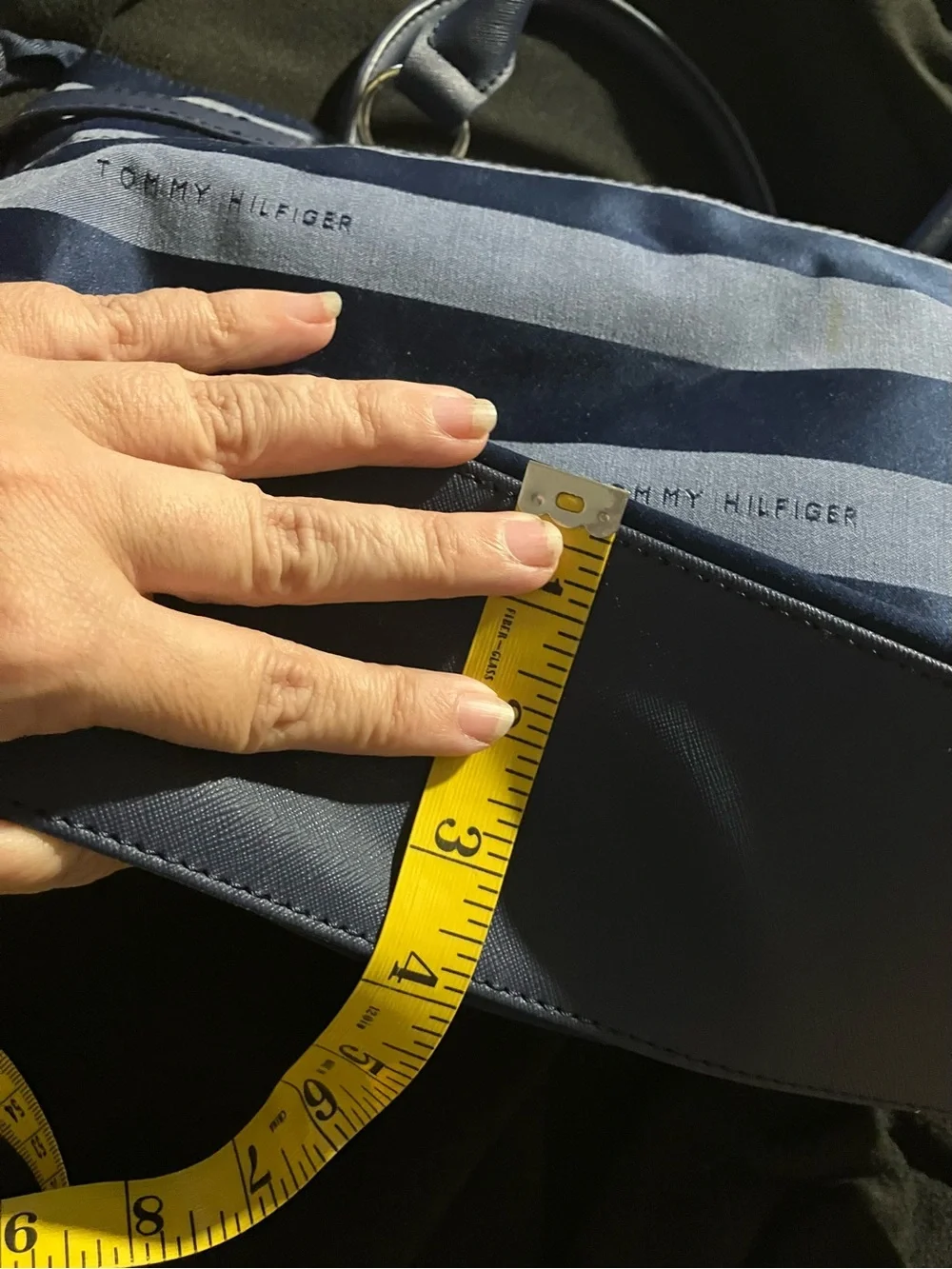 Tommy Hilfiger Blue Striped Canvas Tote Bag Helen Satchel Excellent Condition